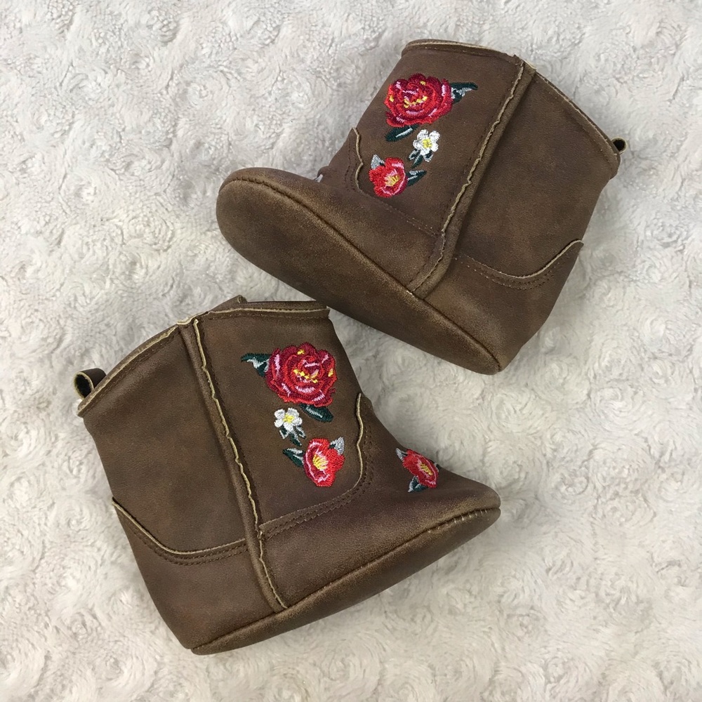 Rising Star Floral Boots 6-9 Months Brown Red